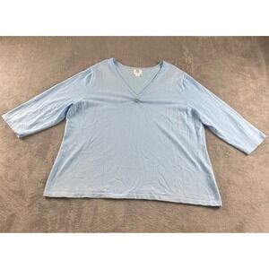 Apt 9 Women's Light Blue V Neck Rhinestone Accent 3/4 Sleeve Sweater Plus Sz 2X